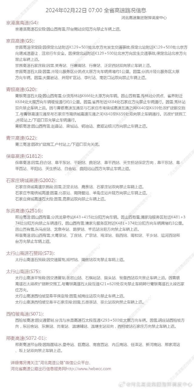 因为下雪，部分高速路段禁止车辆上路！请查收河北最新出行信息。  第8张